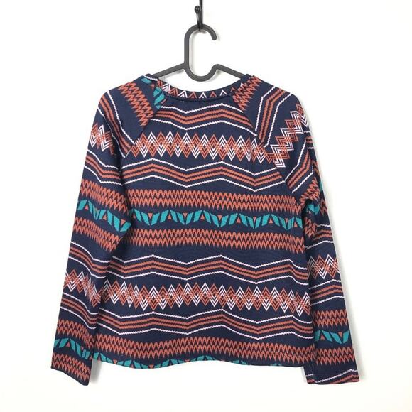 Zara Top Stripe Pattern Boxy Sweatshirt Zig Zag Retro Blue Orange Small - Picture 3 of 6